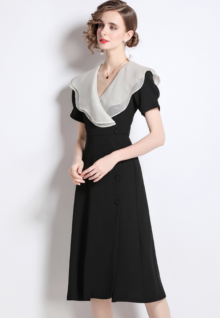 New French Hepburn Ruffle Dress A021914BK