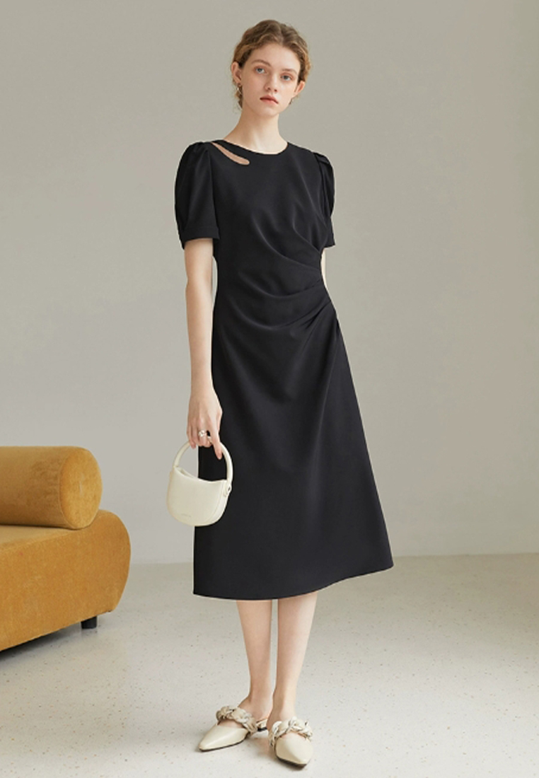 Black touch commuter short-sleeved French dress CA24030714BK