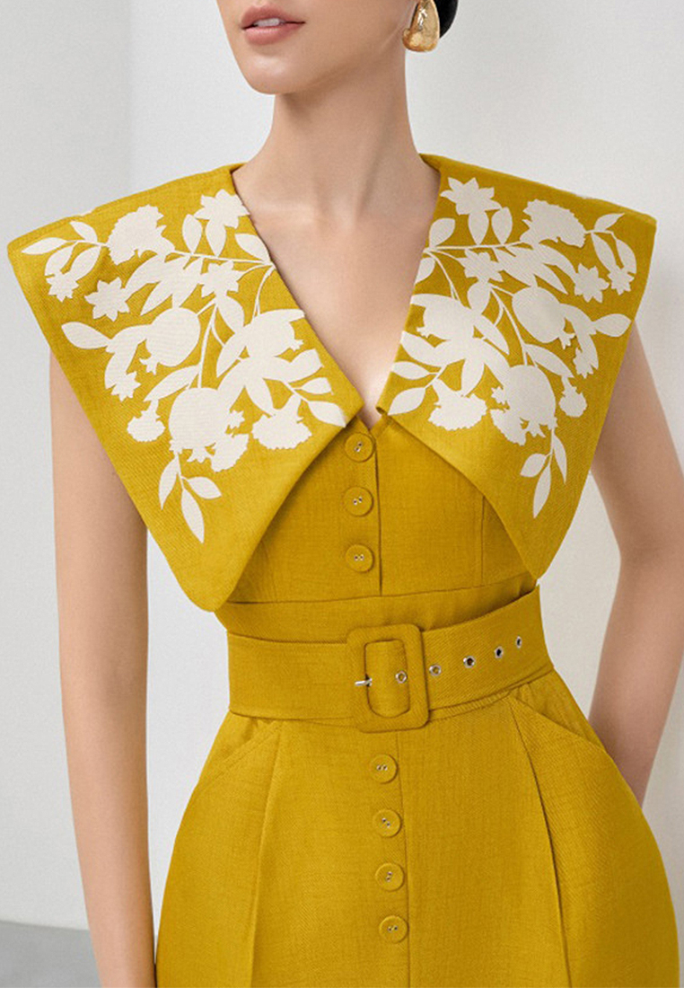 2024 Summer New V-neck Flip Neck Slimming Front Split Fishtail Dress CA4021914YE