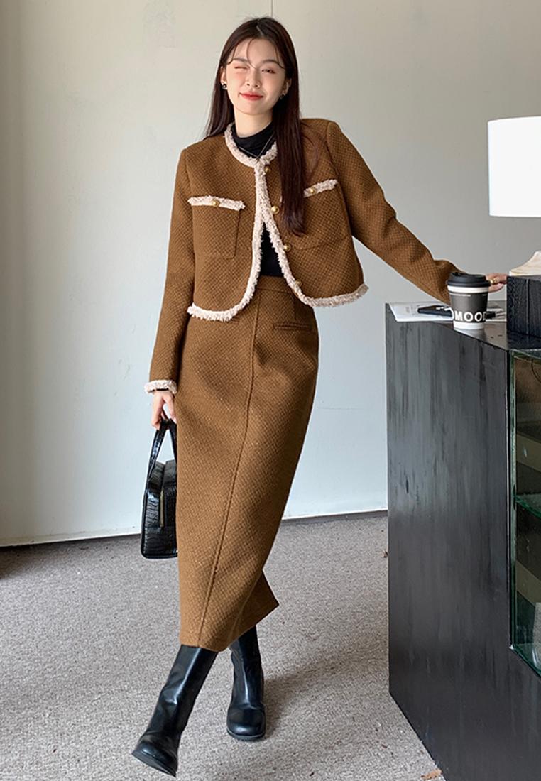 New retro jacket hip hugging skirt set CA241128114BW