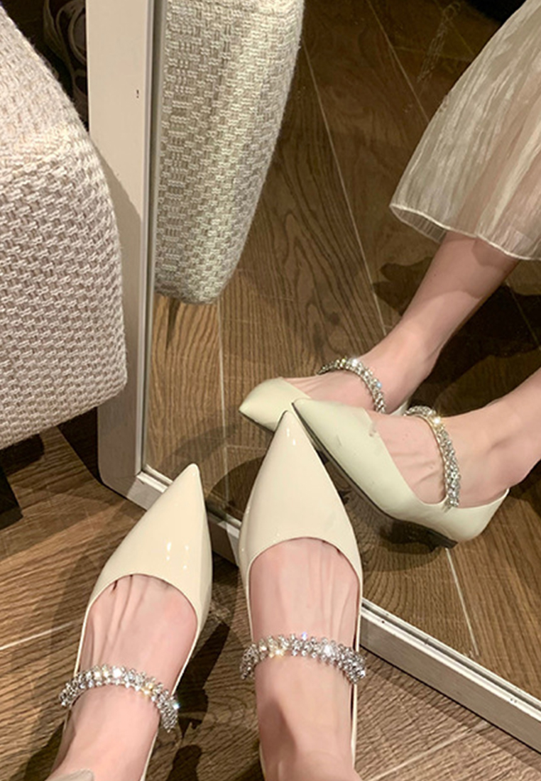 Spring and summer rhinestone shallow pointed flat shoes CA225042214PI