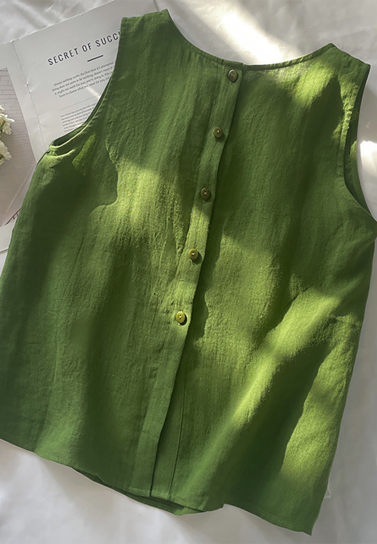 New retro linen sleeveless vest CA25070914GR