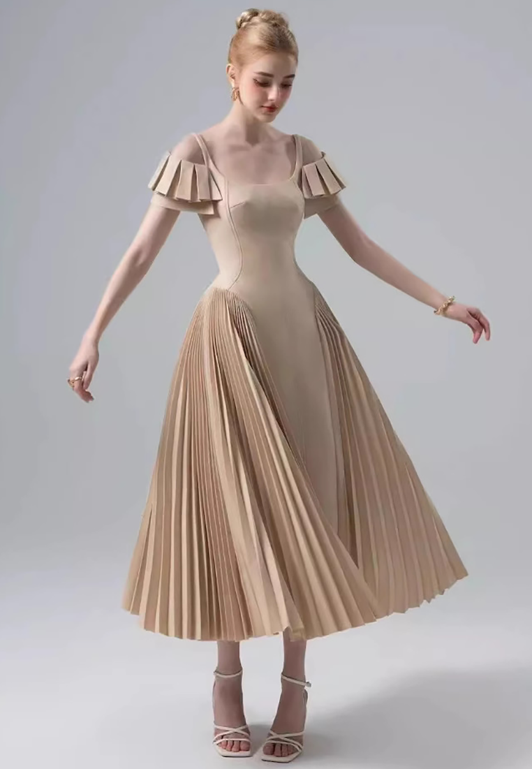 2025 Spring/Summer Off-the-shoulder Lotus Leaf Flying Sleeve Dress CA25032714BE