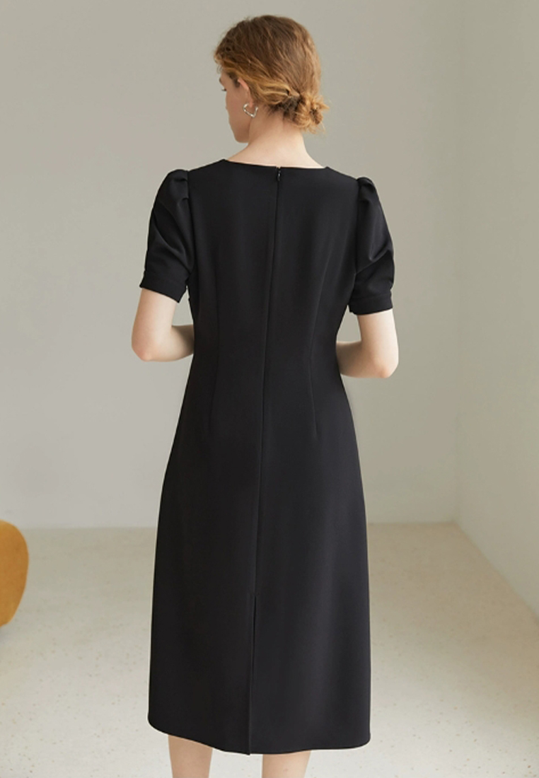 Black touch commuter short-sleeved French dress CA24030714BK