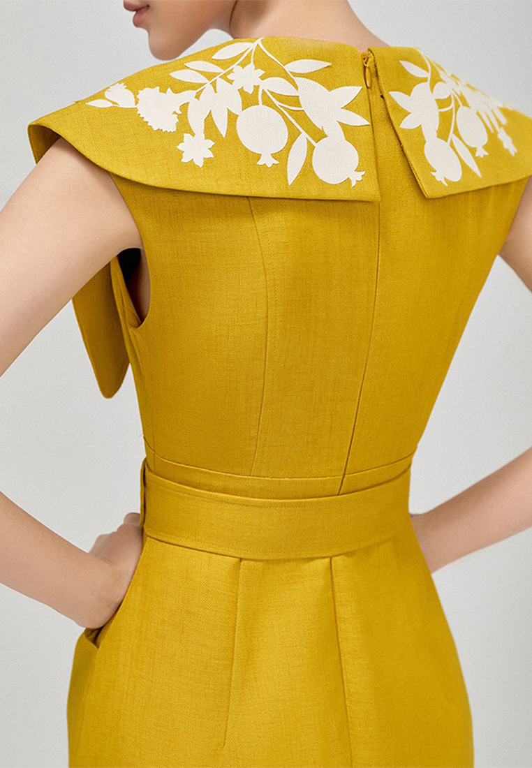 2024 Summer New V-neck Flip Neck Slimming Front Split Fishtail Dress CA4021914YE