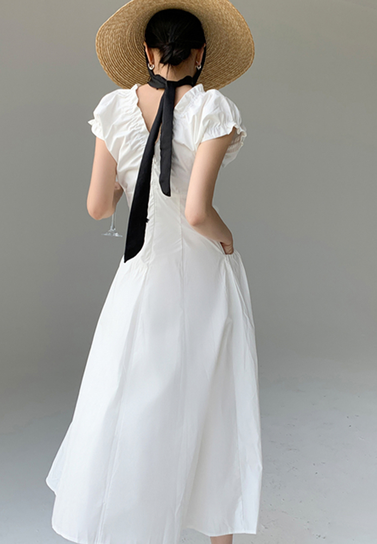 Summer French V-neck Puff Sleeve Dress CA25061714W