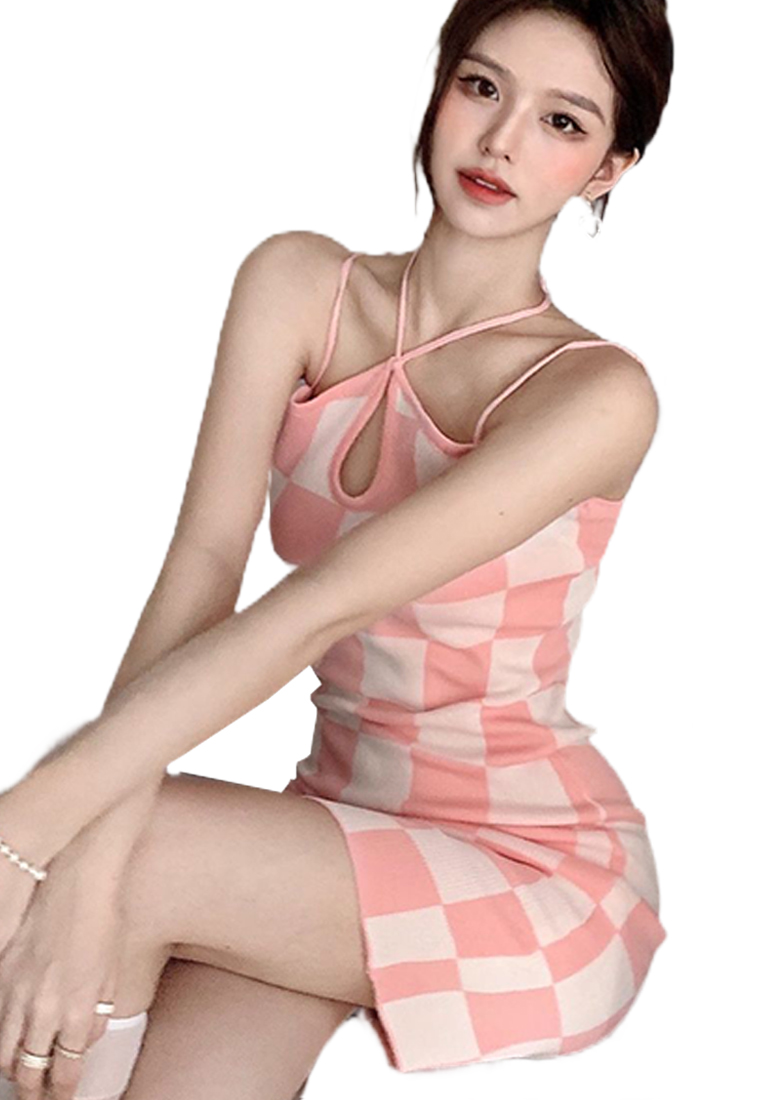 Summer halterneck suspender dress and elegant knitted dress CA24050614BK