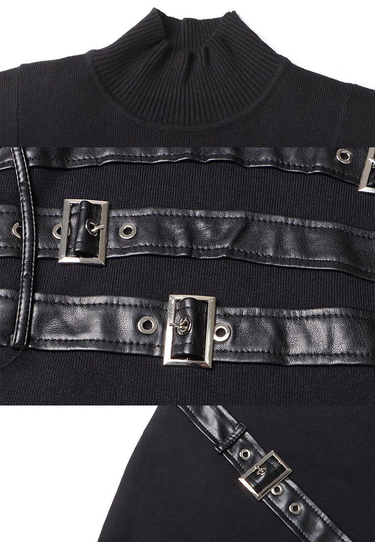 New round neck slim fit long sleeved dress CA242111914BK