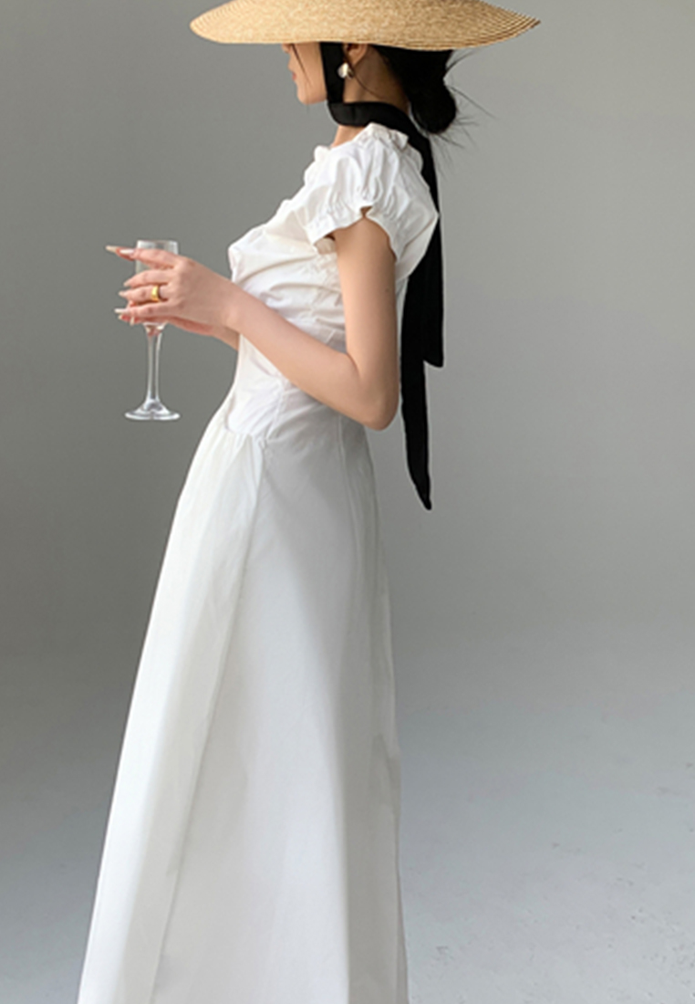 Summer French V-neck Puff Sleeve Dress CA25061714W