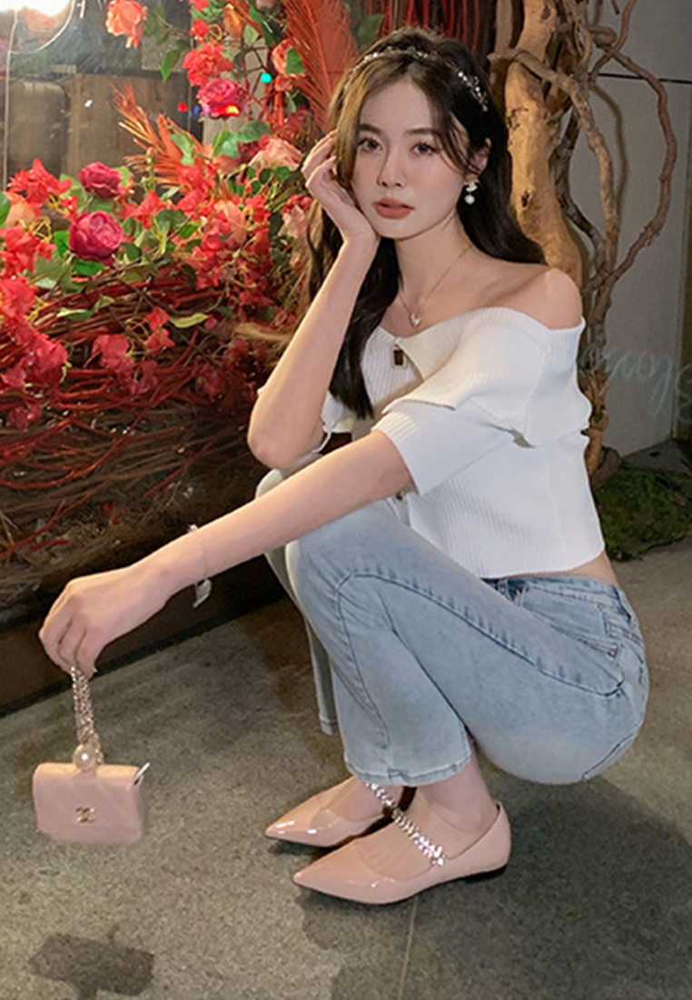 Spring and summer rhinestone shallow pointed flat shoes CA225042214PI