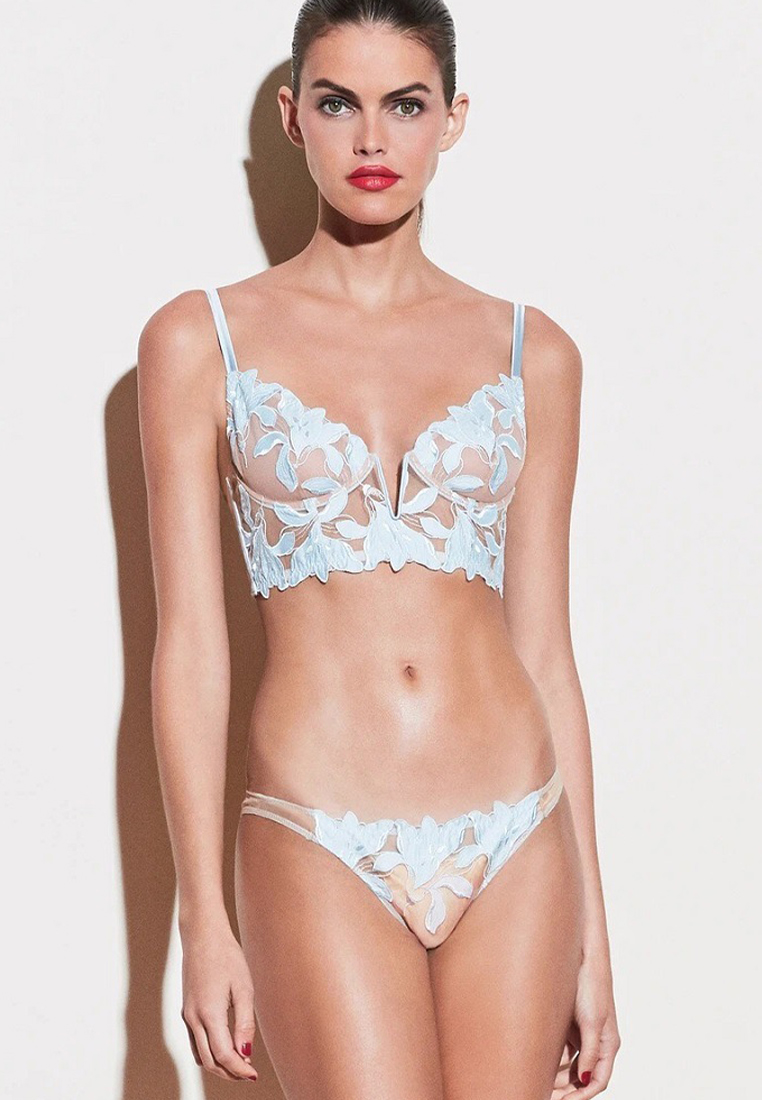 Sexy lily flower embroidered mesh underwear set CA24112014BL