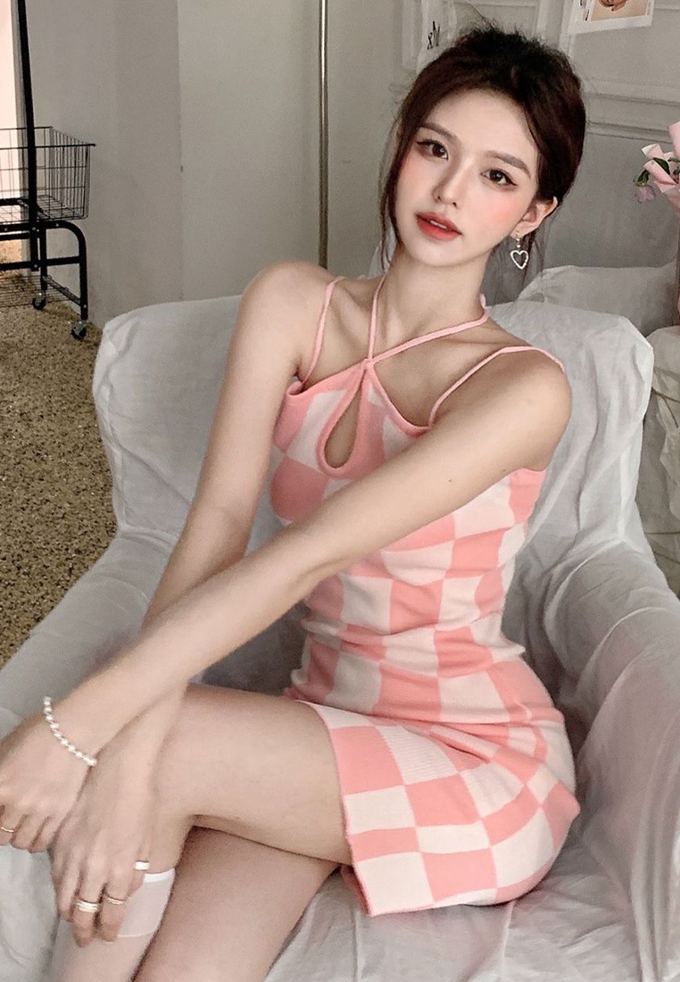 Summer halterneck suspender dress and elegant knitted dress CA24050614BK