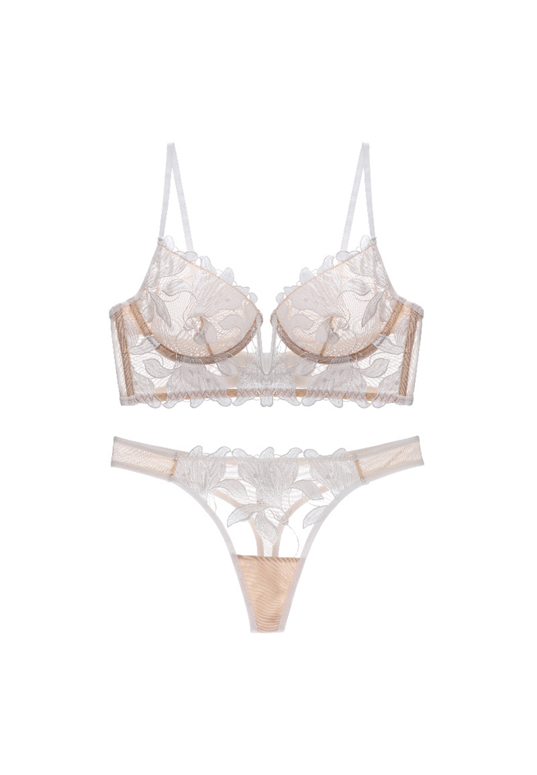 Sexy lily flower embroidered mesh underwear set CA24112014BL