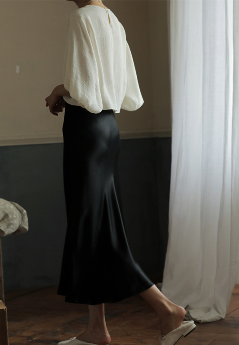 Summer Japan imported triacetate satin silky drape casual elasticated waist A-line skirt 5432