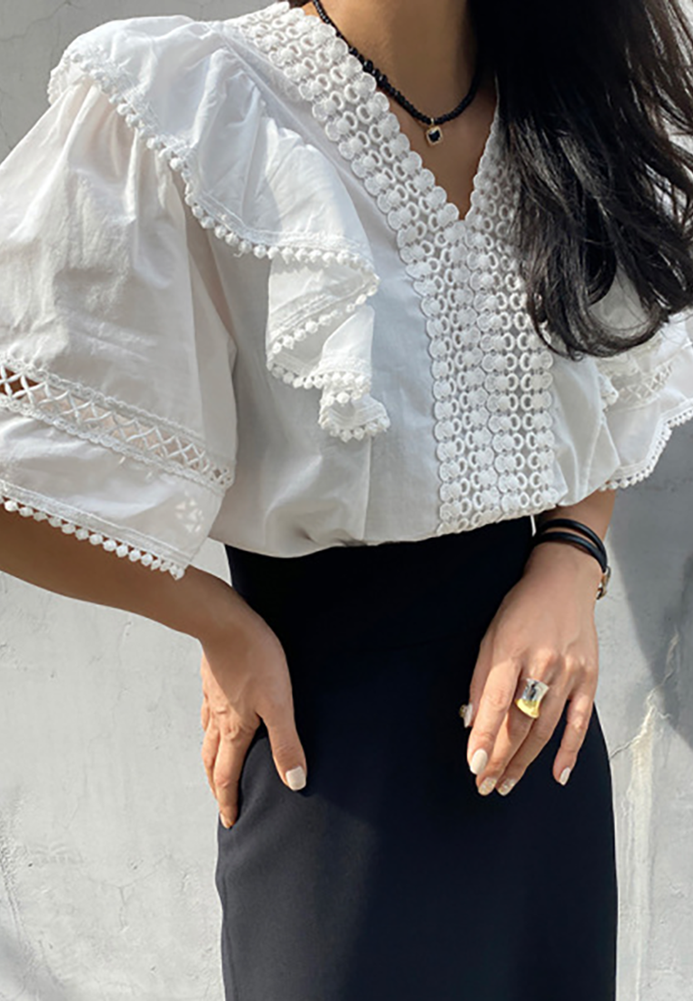 2025 new French hollow crochet patchwork shirt CA25021315W