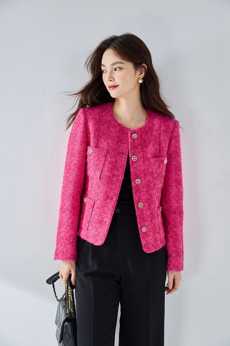 Small round collar wool knitted short coat CA25010705PI
