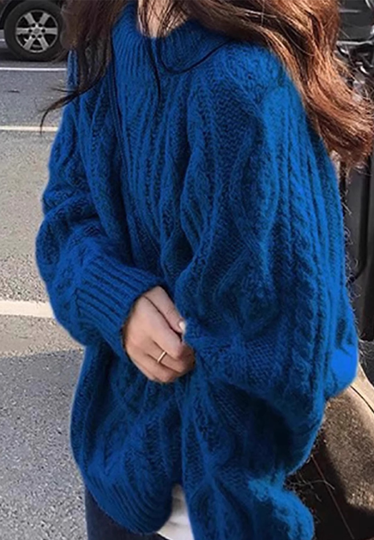 New Autumn Winter Klein Blue Cable-Knit Thickened Wool Sweater CA25110715BL