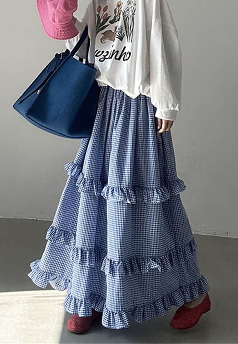 Spring pastoral style ruffle skirt CA25022415BL