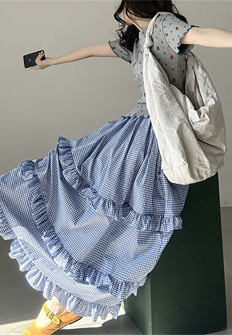 Spring pastoral style ruffle skirt CA25022415BL