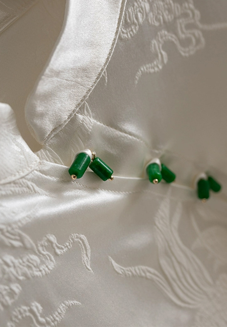 Heavyweight jacquard beaded disc buttondown cross-collar long-sleeved shirt CA110215W