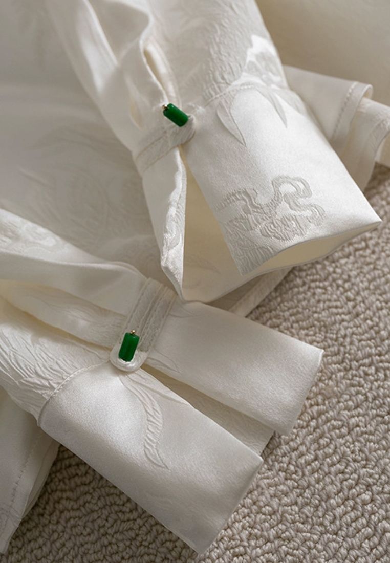 Heavyweight jacquard beaded disc buttondown cross-collar long-sleeved shirt CA110215W