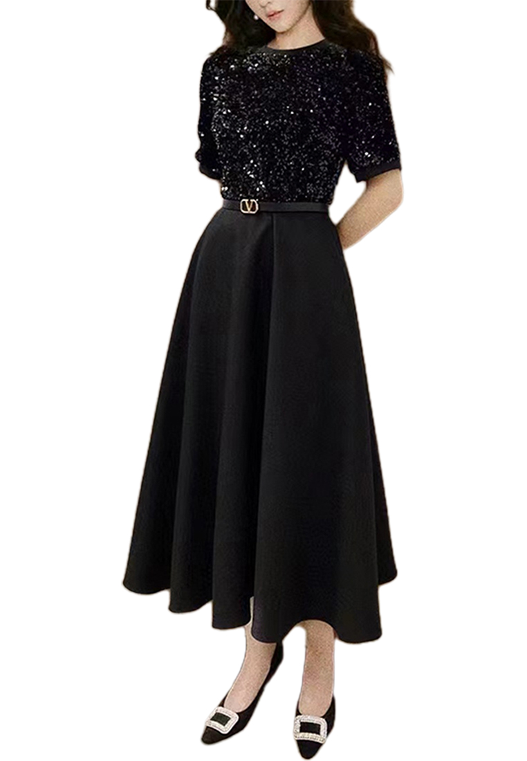 Sparkling patchwork fashionable dress with temperament CA242111915BK