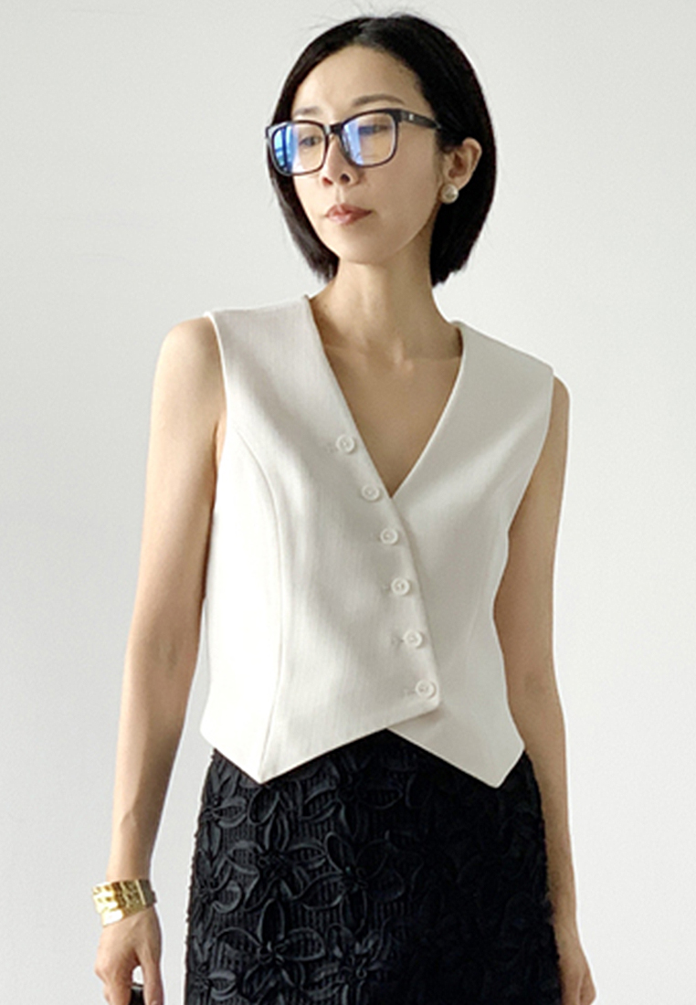 Retro and fashionable all-match v-neck sleeveless top CA25061715BK