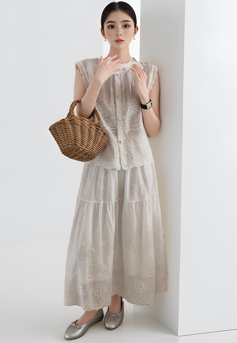 Cotton hollow embroidered vest skirt set CA25070915W
