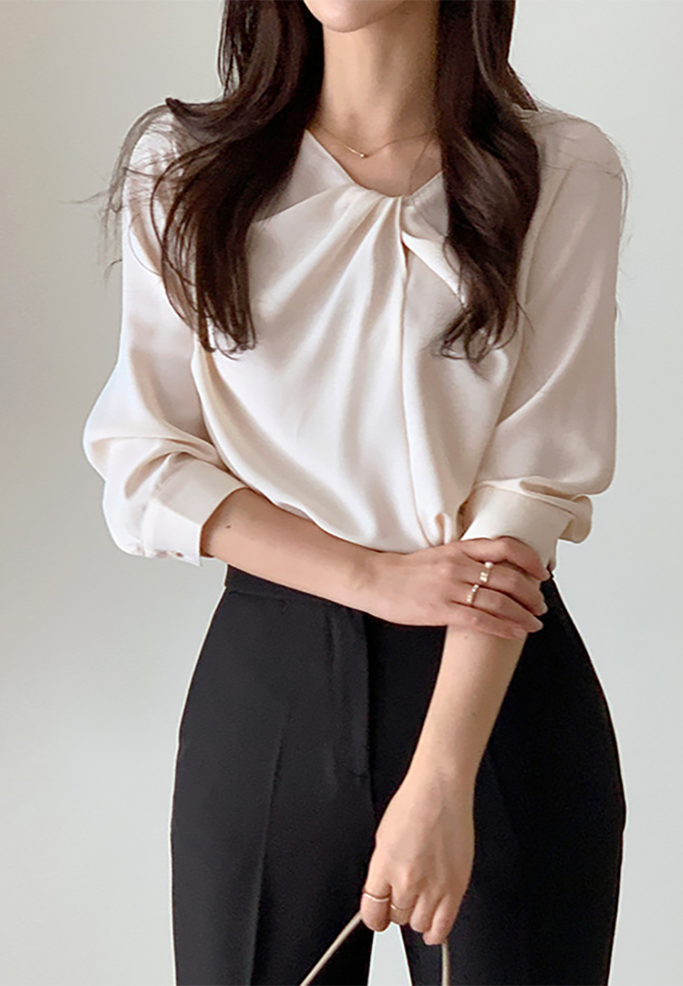 Early Fall French 3D Pleated Chiffon Shirt CA25090215W