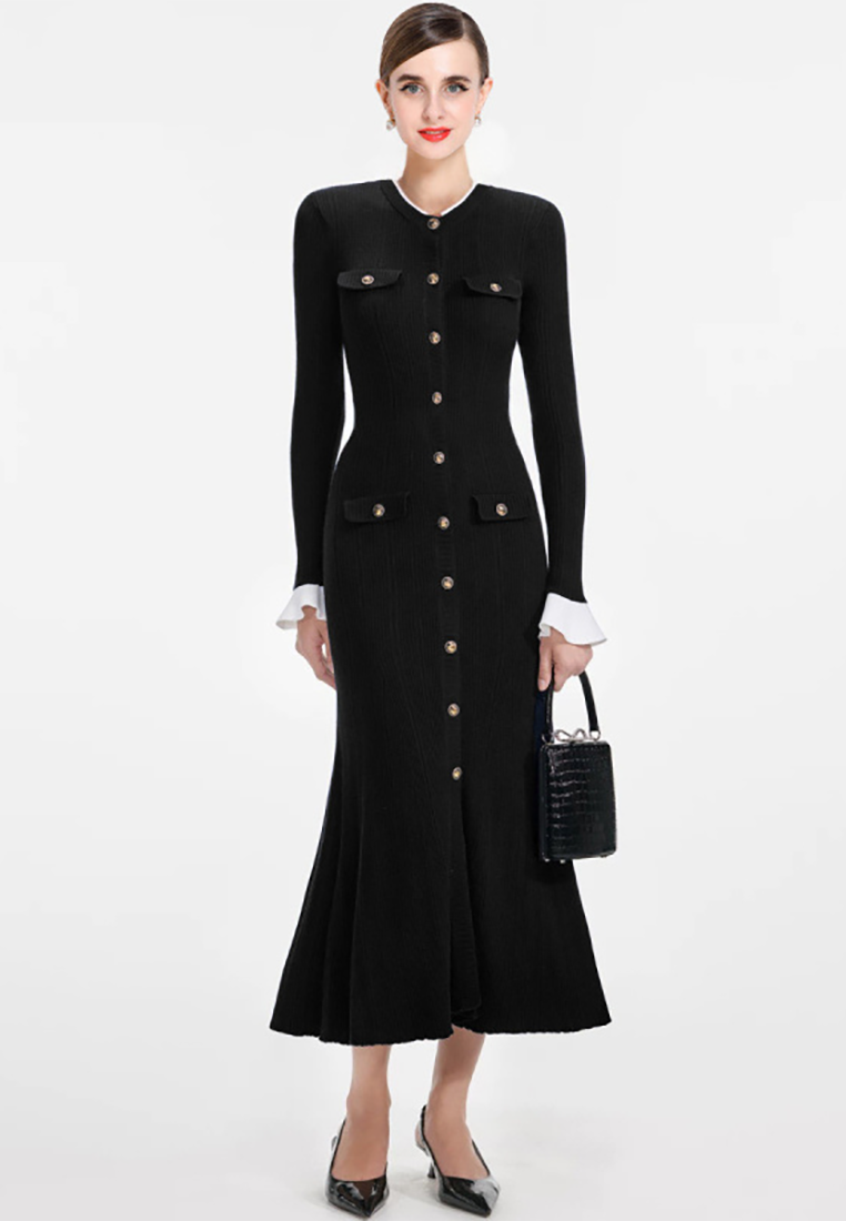 Autumn/Winter Knit Long Sleeve Mermaid Bodycon Dress CA25091515BK