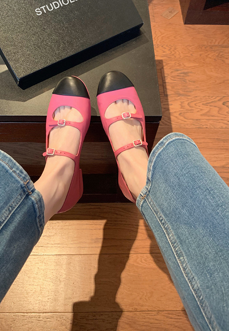 Retro French round-toe shallow flat leather shoes CA225042215RD