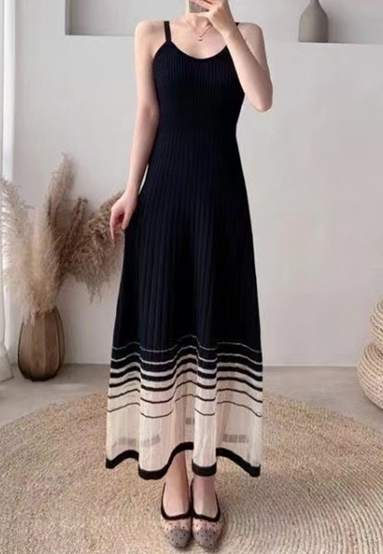 Summer new temperament mesh sweater suspender long dress CA24050615BK