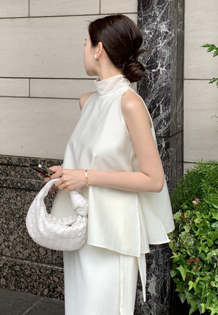 Summer New Style Stand up Collar Strap Top CA25042915BK