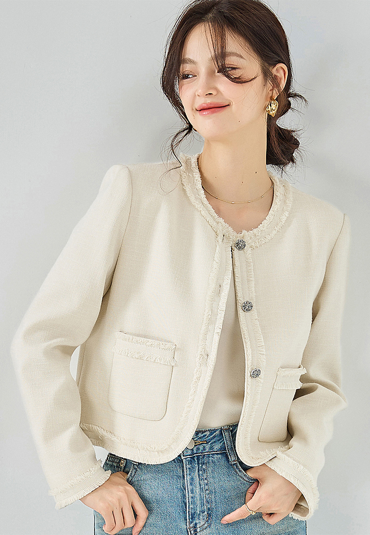 Exquisite tassel hand-welded round neck short coat CA101915