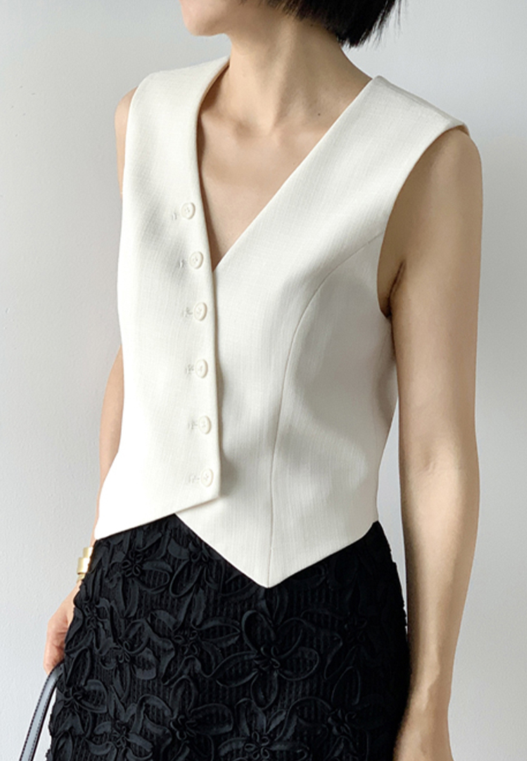 Retro and fashionable all-match v-neck sleeveless top CA25061715BK