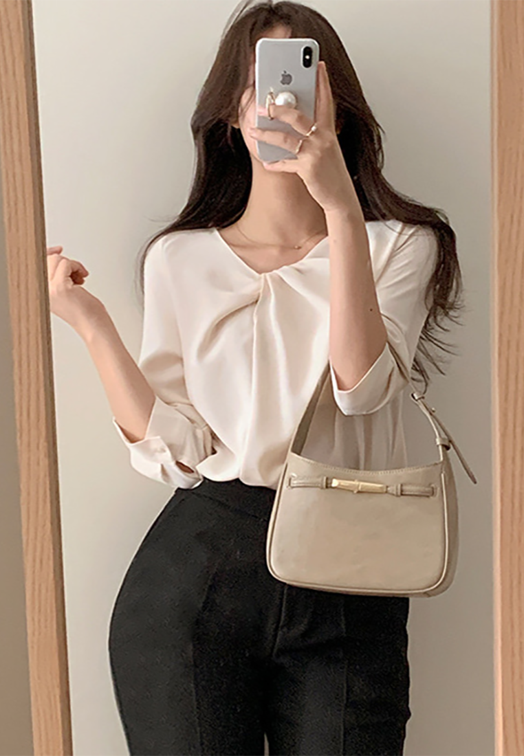 Early Fall French 3D Pleated Chiffon Shirt CA25090215W