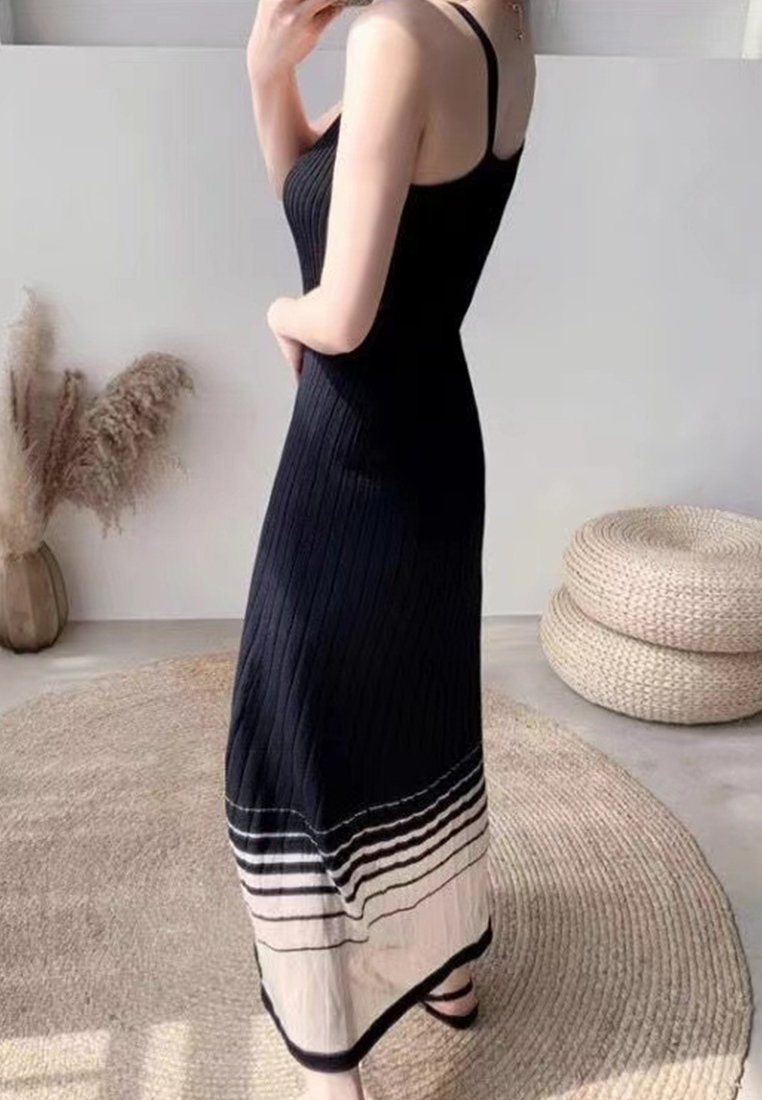 Summer new temperament mesh sweater suspender long dress CA24050615BK