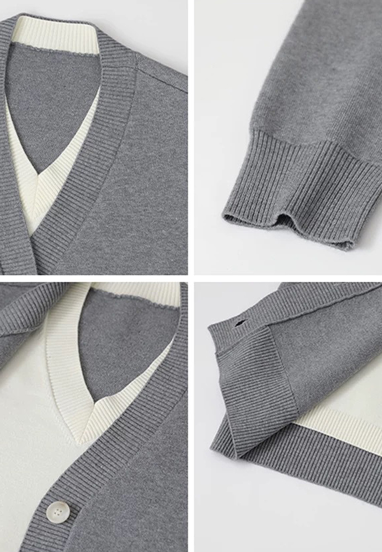 New V-neck knitted long sleeved top CA24111215GY