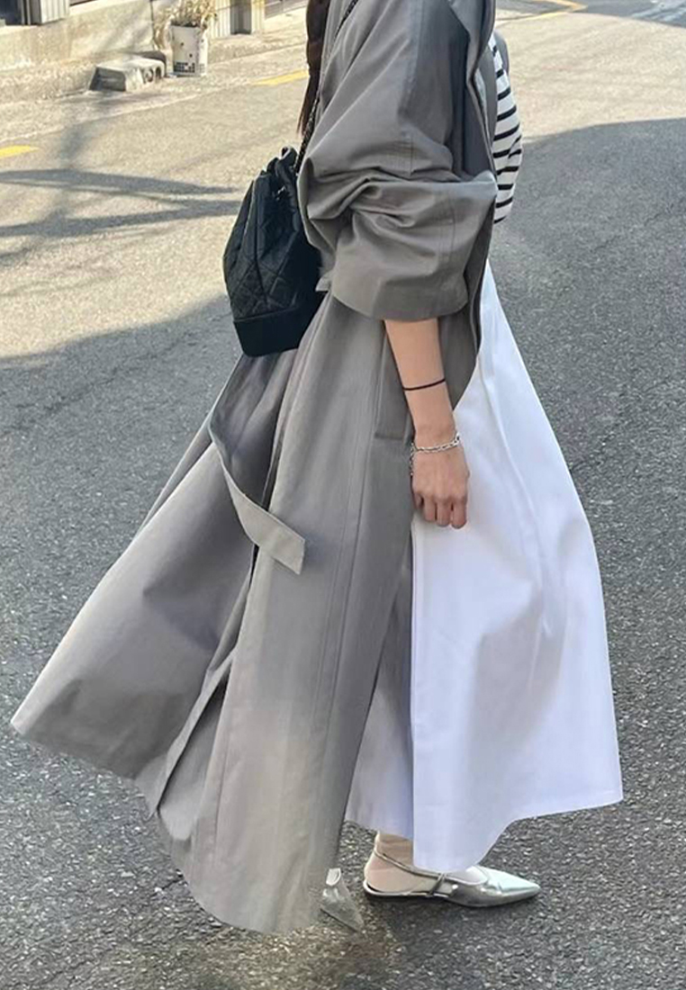 Loose solid color long windbreaker coat CA241128115GY