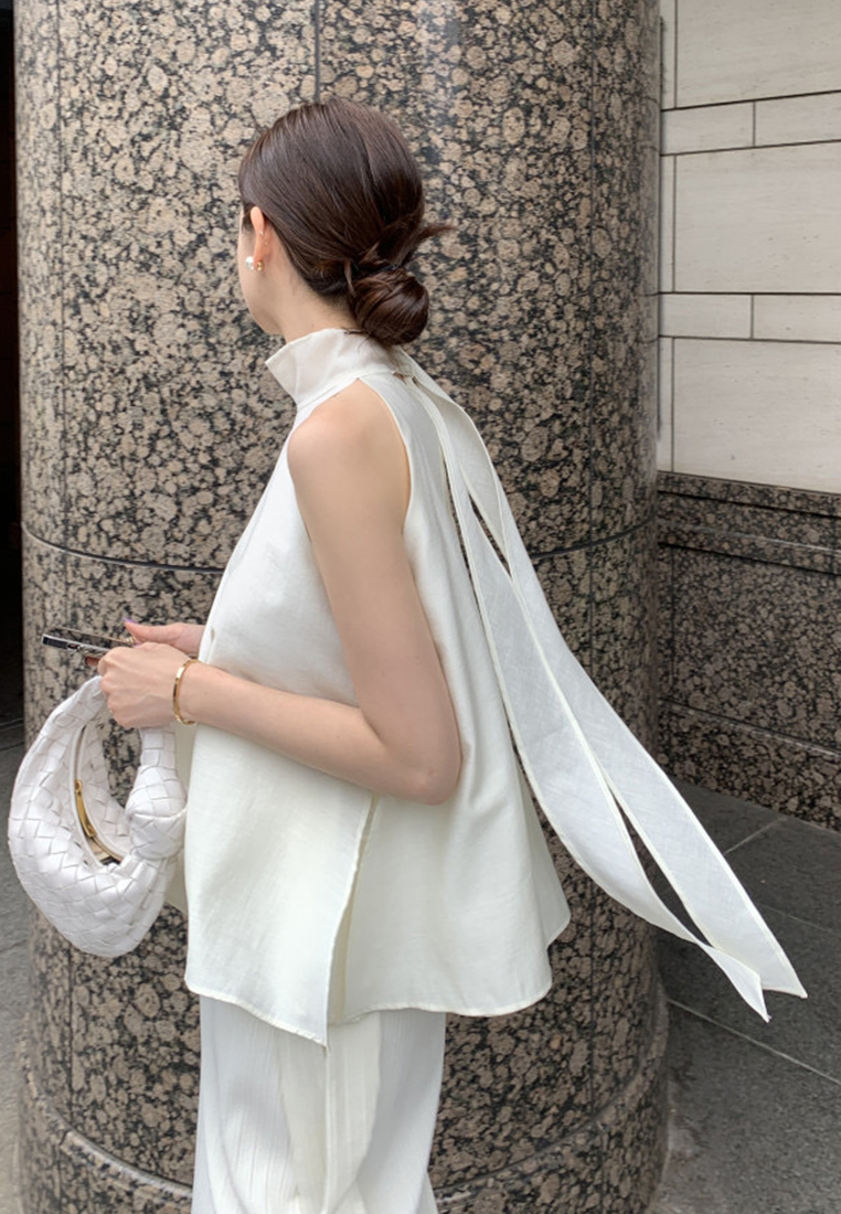 Summer New Style Stand up Collar Strap Top CA25042915BK