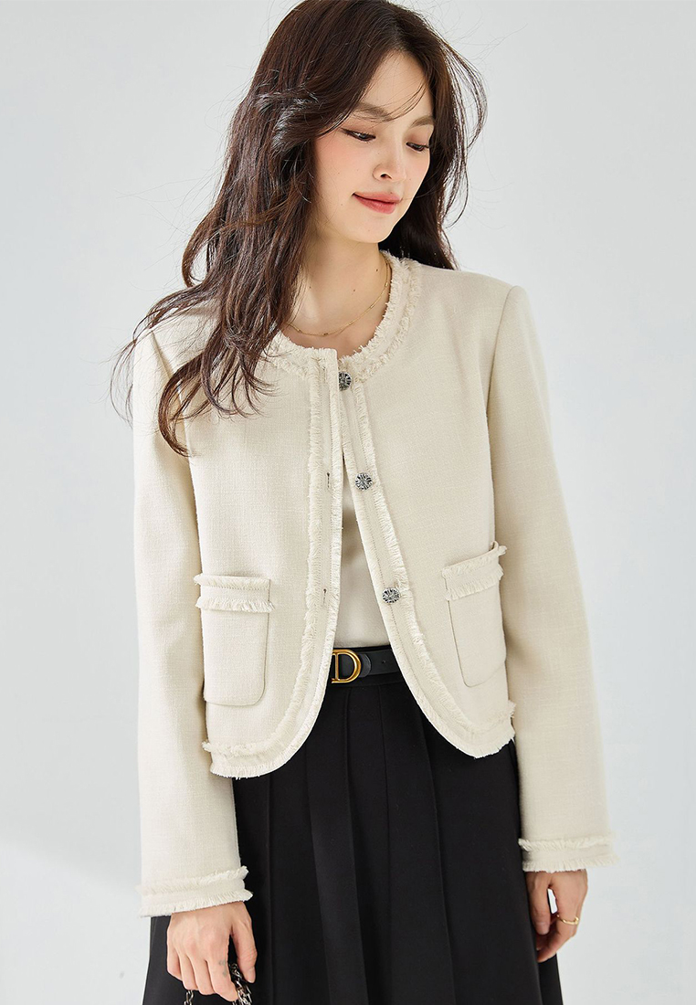 Exquisite tassel hand-welded round neck short coat CA101915