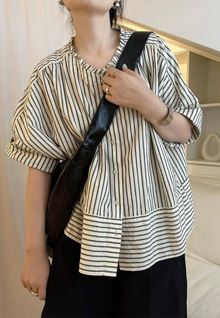 New summer striped Japanese cotton and linen top CA25070915MT