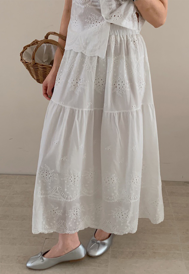 Cotton hollow embroidered vest skirt set CA25070915W