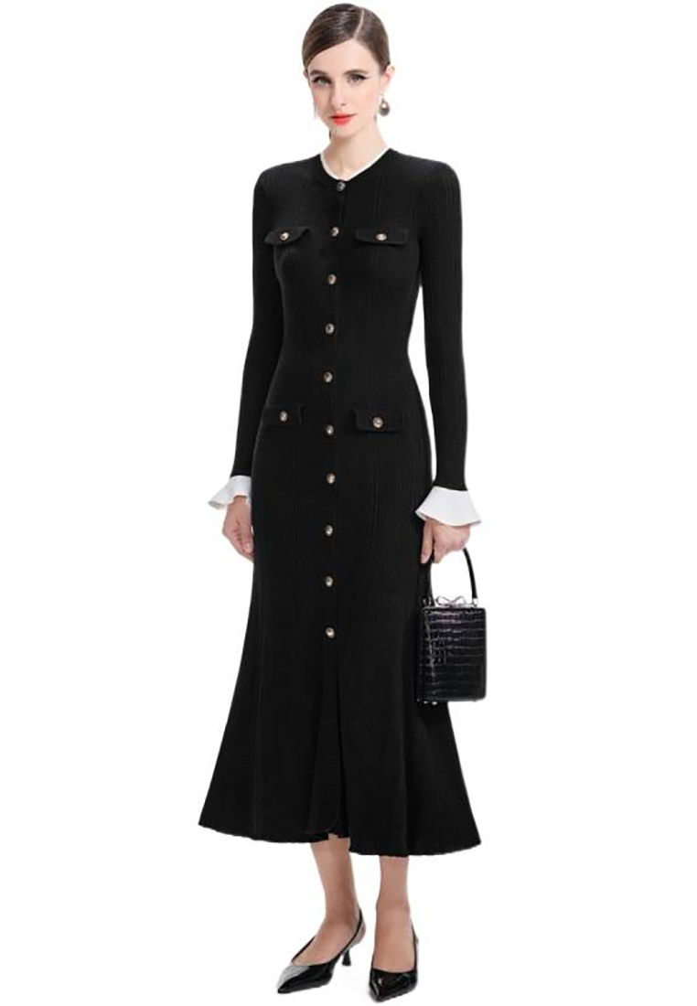 Autumn/Winter Knit Long Sleeve Mermaid Bodycon Dress CA25091515BK