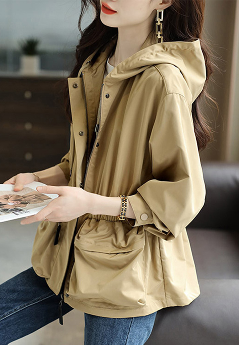 Fashion drawstring hooded spring and autumn short trench coat CA090815