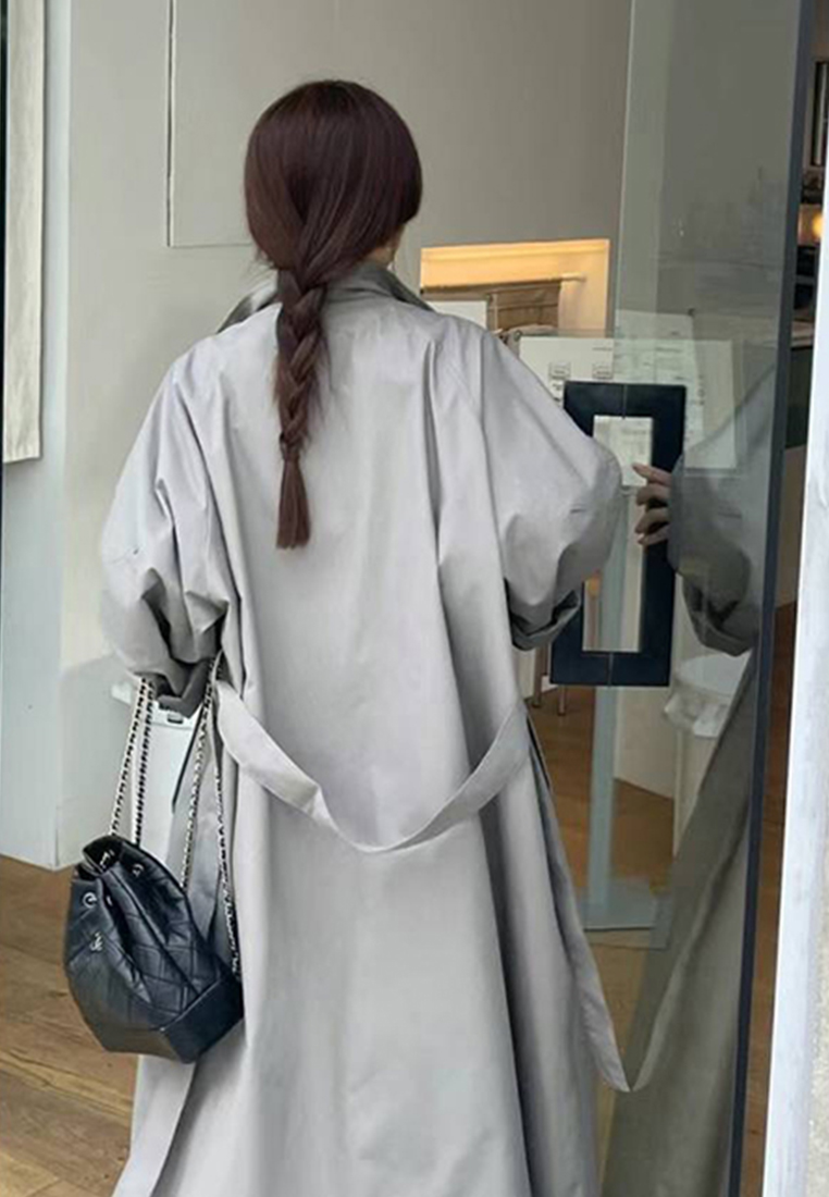 Loose solid color long windbreaker coat CA241128115GY