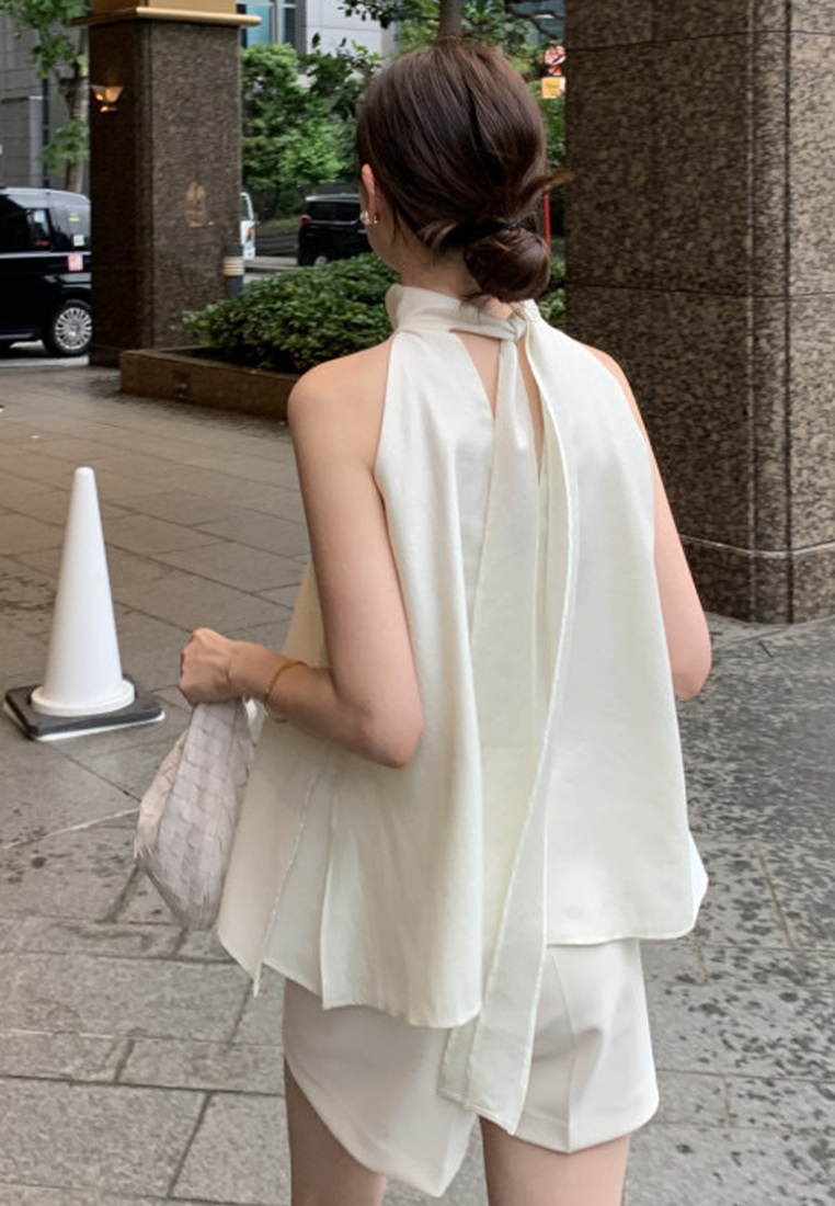 Summer New Style Stand up Collar Strap Top CA25042915BK