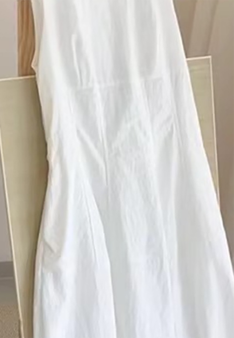 White Sleeveless Cotton Linen Beach Holiday Style Dress CA25061715W
