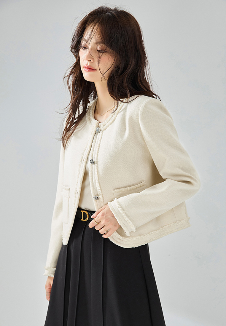 Exquisite tassel hand-welded round neck short coat CA101915
