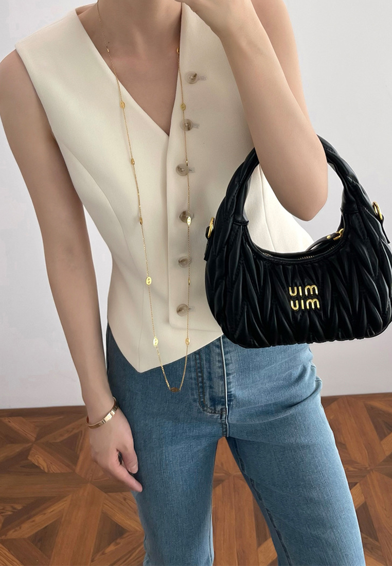 Retro and fashionable all-match v-neck sleeveless top CA25061715BK